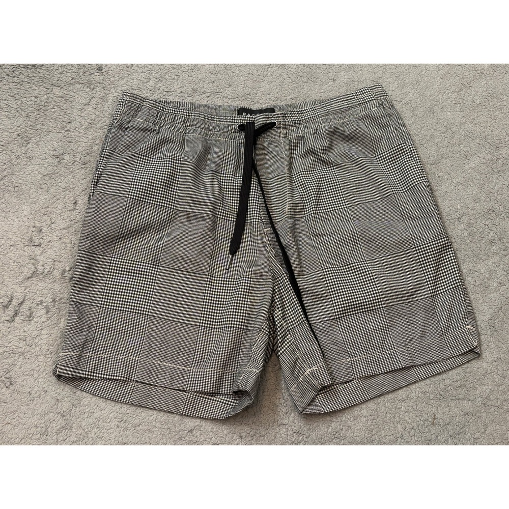 PacSun Mens Glen Plaid Drawstring Shorts Black White Small 090233